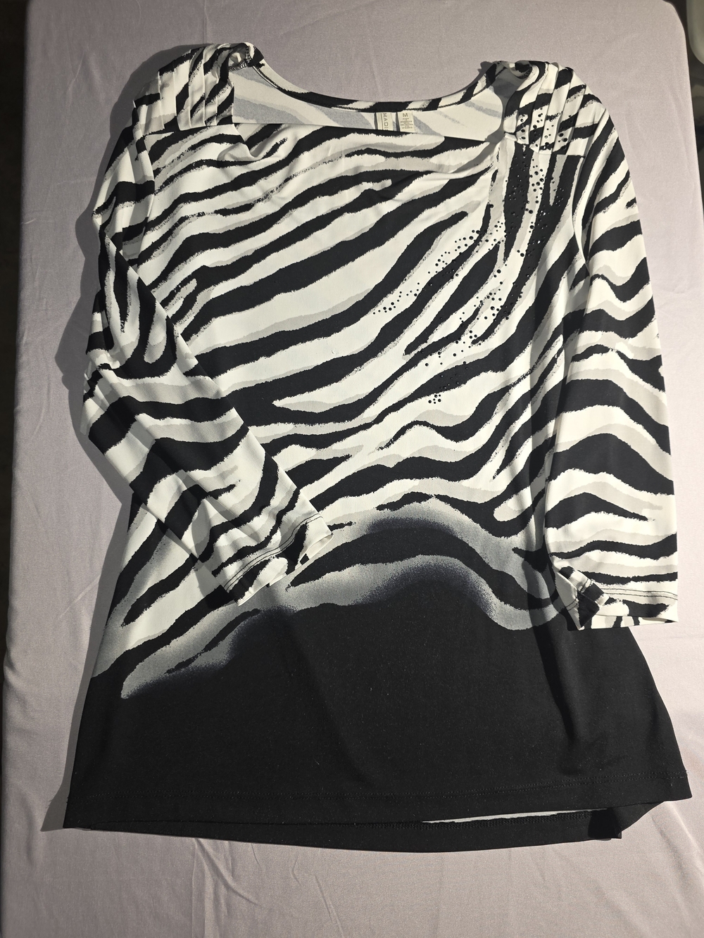 Madison Black & White Zebra Print Half-Sleeve Blouse